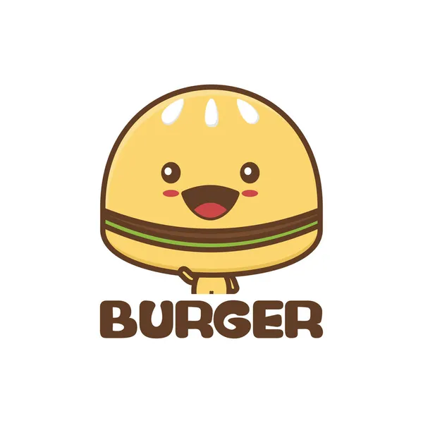 Şirin Hamburger Maskotu Fast Food Çizimi — Stok Vektör