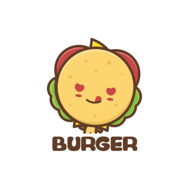 Tatlı hamburger maskotu karakteri. Fast food çizgi film çizimleri