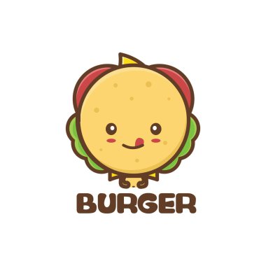 Tatlı hamburger maskotu karakteri. Fast food çizgi film çizimleri