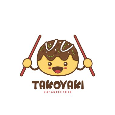 Sevimli takoyaki çizgi filmleri. Japon yemek çizimleri.