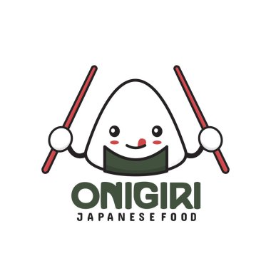 Sevimli onigiri çizgi filmleri. Japon yemek çizimleri.