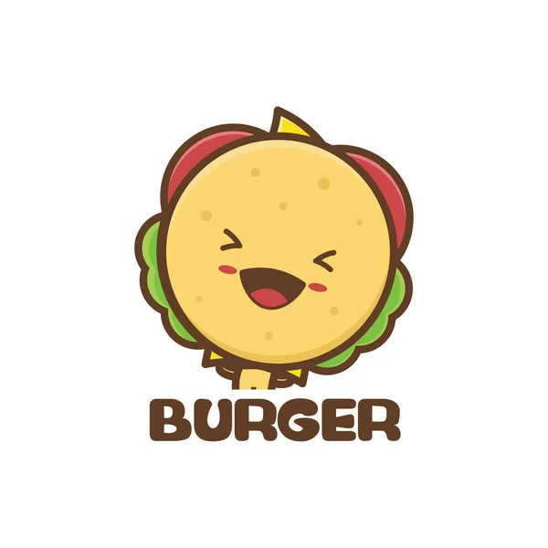 Caractère Mascotte Hamburger Mignon Illustration Dessin Animé Fast Food — Image vectorielle