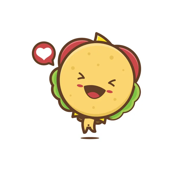 Cute Burger Character Love Icon Fast Food Cartoon Illustration — Stock Vector