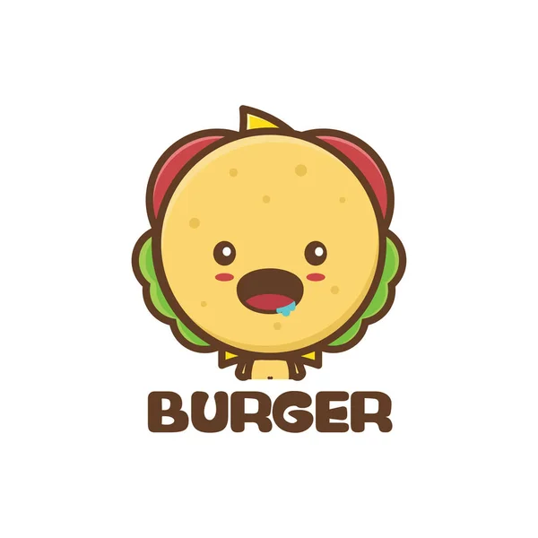 Caractère Mascotte Hamburger Mignon Illustration Dessin Animé Fast Food — Image vectorielle