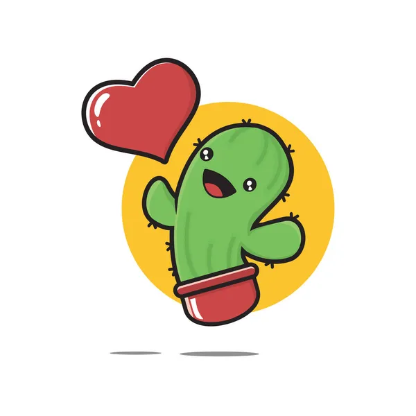 Lindo Cactus Ilustración Dibujos Animados Símbolo Amor Parte Superior — Vector de stock