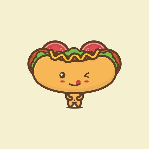 Lindos Personajes Perro Caliente Ilustración Comida Rápida — Vector de stock