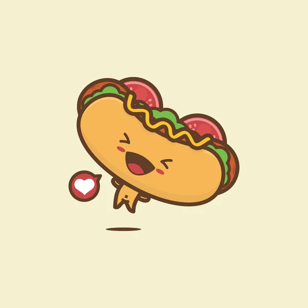 Lindo Personaje Perro Caliente Con Risas Felicidad Ilustración Comida Rápida — Vector de stock