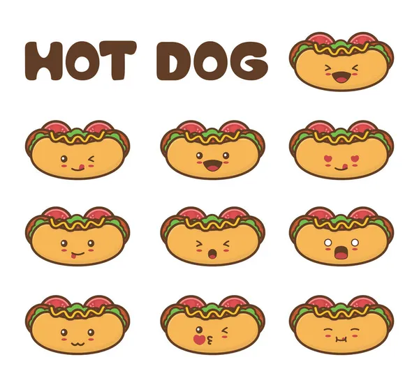 Illustration Émotionnelle Hot Dog Fast Food Avec Différentes Expressions — Image vectorielle