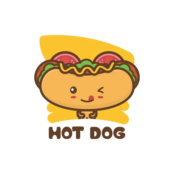 Modèle Mascotte Personnage Hotdog Mignon Utilisable Comme Illustration Logos Menus — Image vectorielle