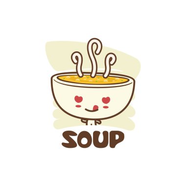 Tatlı çorba karakteri maskot şablonu. Logo, kart, poster, etiket, menü gibi kullanım için uygun.