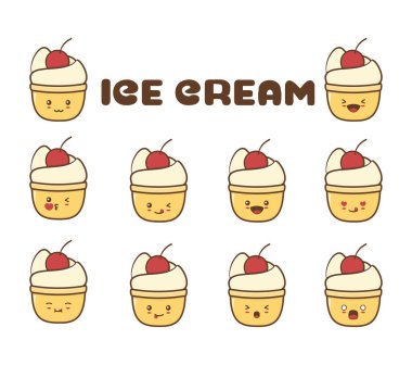Farklı yüzlü tatlı dondurma karakterleri.
