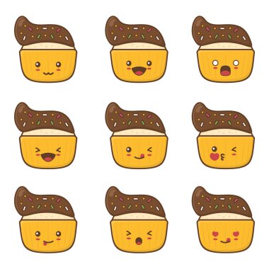 Farklı yüz ifadeleri olan çizgi film kekleri.