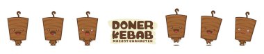 Tatlı donör kebap karakter seti. Farklı ifadelere sahip vektör illüstrasyonu