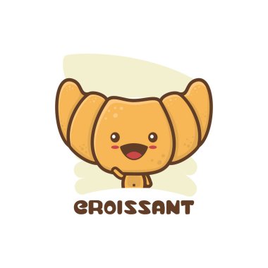 Şirin maskotlu kruvasan ekmeği ambalaj logosu, fırın ürünü markaları, menü gösterimleri vb..