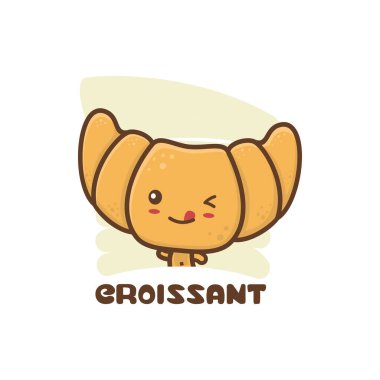 Şirin maskotlu kruvasan ekmeği ambalaj logosu, fırın ürünü markaları, menü gösterimleri vb..