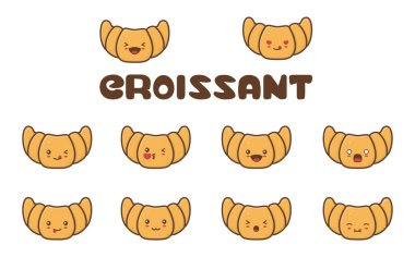 Set, farklı yüzleri olan ayçöreklerinin karikatür çizimi