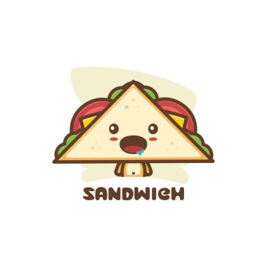 Şirin maskot sandviçi. Logo ambalajı, fırın ürünü markaları, menü gösterimleri vs. için uygun.