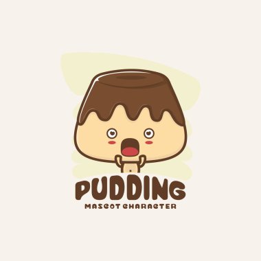 Tatlı maskot pudingi. Logo ambalajı, gıda ürünleri markaları, menü görüntüsü vs. için uygun.