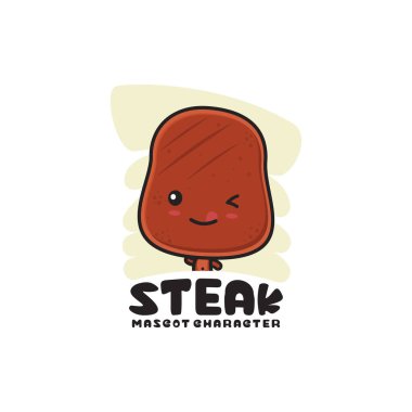 Güzel maskot bifteği dilimleri. Logo ambalajı, gıda ürünleri markaları, menü görüntüsü vs. için uygun.