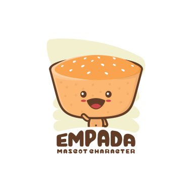 Şirin maskot empada. Geleneksel Brezilya atıştırmalıkları. Paketleme logoları, gıda ürünleri markaları, menü gösterimleri vs. için uygun.