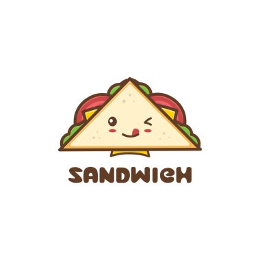 Şirin sandviç maskotu karakteri. beyaz arkaplanda izole edilmiş çizgi film vektörü