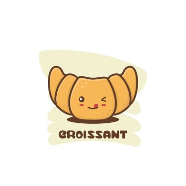 Tatlı kruvasan maskotu karakteri. beyaz arkaplanda izole edilmiş çizgi film vektörü