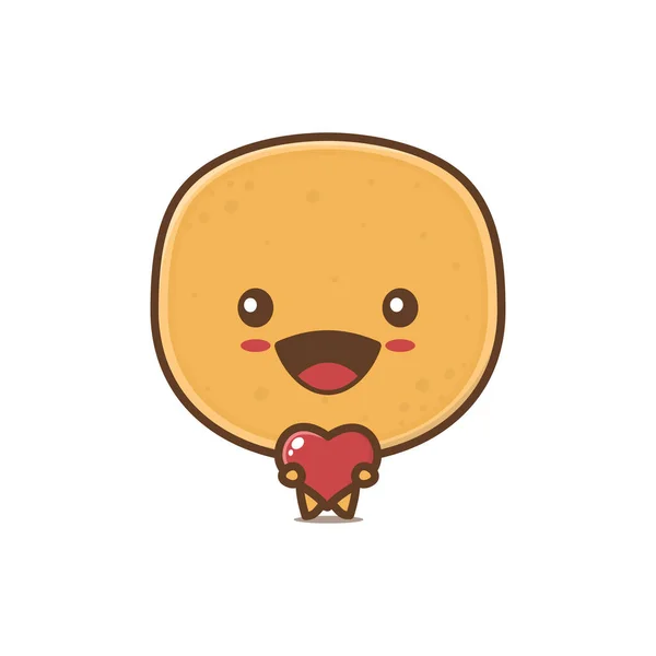 Carino Pancake Personaggio Della Mascotte Abbracciando Palloncino Amore — Vettoriale Stock