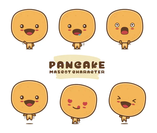 Färdig Pancake Tecknad Maskot Illustration Med Olika Poser — Stock vektor