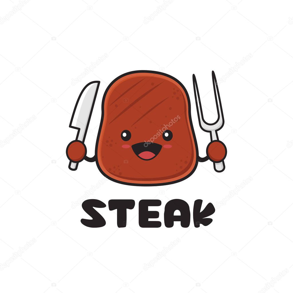 Cute steak mascot character. cartoon vector isolated on white background