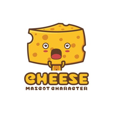 Peynir maskotu şablonu. Logo, etiket, kart ve menü görüntüsü olarak kullanılabilir.
