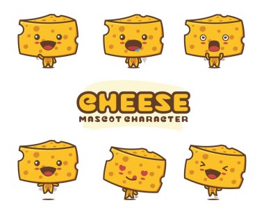 Şirin peynir maskotu. Farklı pozlar ve yüz ifadeleriyle.