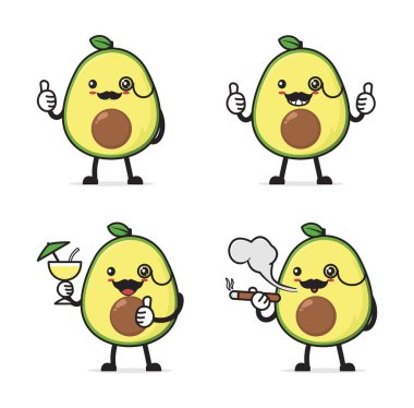 Bay Avokado. Farklı ifade ve pozlarla, beyaz arkaplanda izole edilmiş.