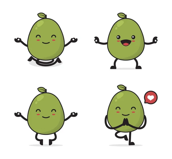 Guava Personages Met Een Yoga Pose Geïsoleerd Een Witte Achtergrond — Stockvector