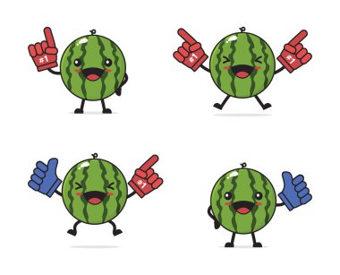 Karpuz karikatürü. Ve köpüklü parmaklar, bir numaralı meyve konseptiyle.