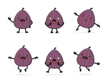 Kayısı meyveli çizgi film. Beyaz arka planda izole edilmiş yüz ifadeleri ve farklı pozlarla