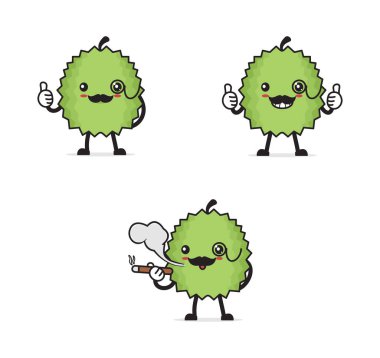 Bay Durian. Beyaz arka planda izole edilmiş meyvelerin çizgi film çizimi