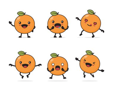 orange fruit cartoon. with different facial expressions and poses isolated on a white background.