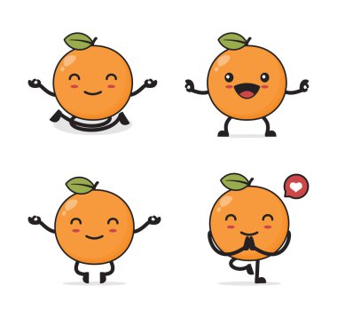 orange fruit cartoon. in a yoga pose, isolated on a white background.