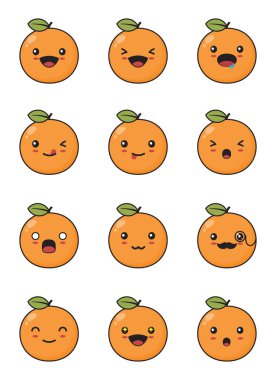 orange fruit cartoon. with different facial expressions isolated on a white background.