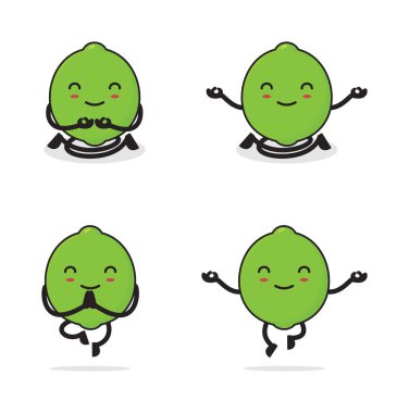 cute lime cartoon. in a meditation pose, isolated on a white background.