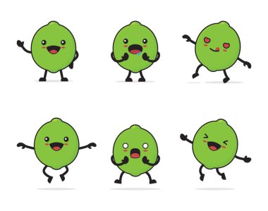 cute lime cartoon. with different facial expressions and poses isolated on a white background.