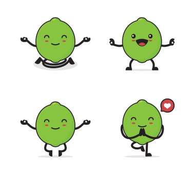 cute lime cartoon. in a yoga pose, isolated on a white background.