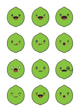 cute lime cartoon. with different facial expressions isolated on a white background.