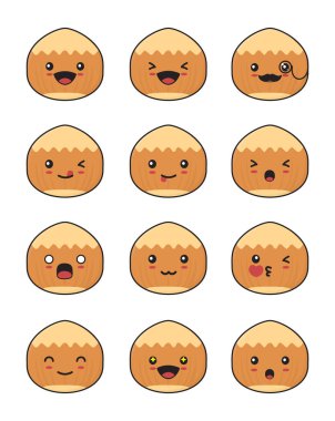 Hazelnut cartoon. with different facial expressions isolated on a white background