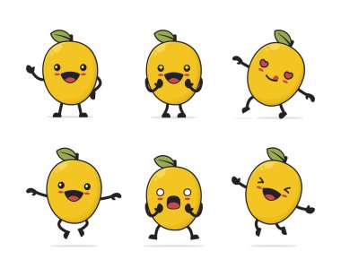 cute mango cartoon. with different facial expressions and poses isolated on a white background