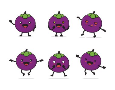 cute mangosteen cartoon. with different facial expressions and poses isolated on a white background
