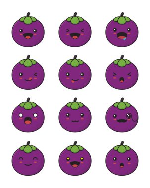 cute mangosteen cartoon. with different facial expressions isolated on a white background