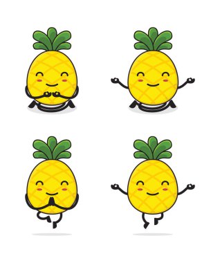 cute pineapple cartoon. in a meditation pose, isolated on a white background.