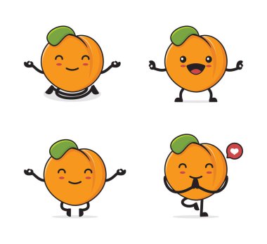peach cartoon. in a yoga pose, isolated on a white background