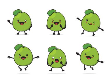 Grapefruit cartoon character. with different facial expressions and poses isolated on a white background